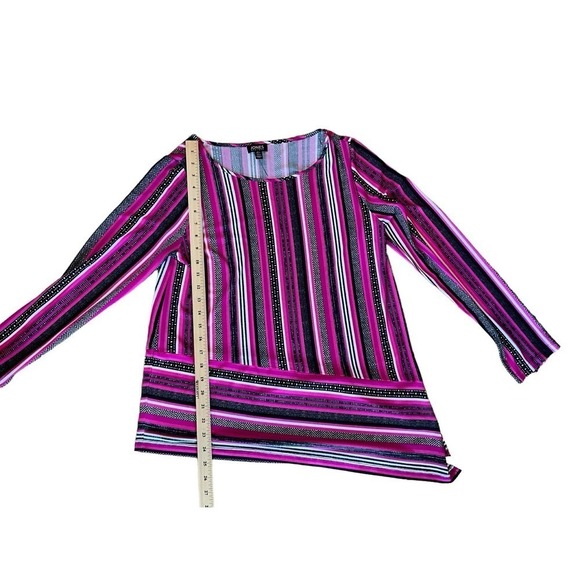 Jones NY Blouse Top Women's L Pink Striped Long Sleeve Asymmetrical Hem Pullover - Picture 3 of 4
